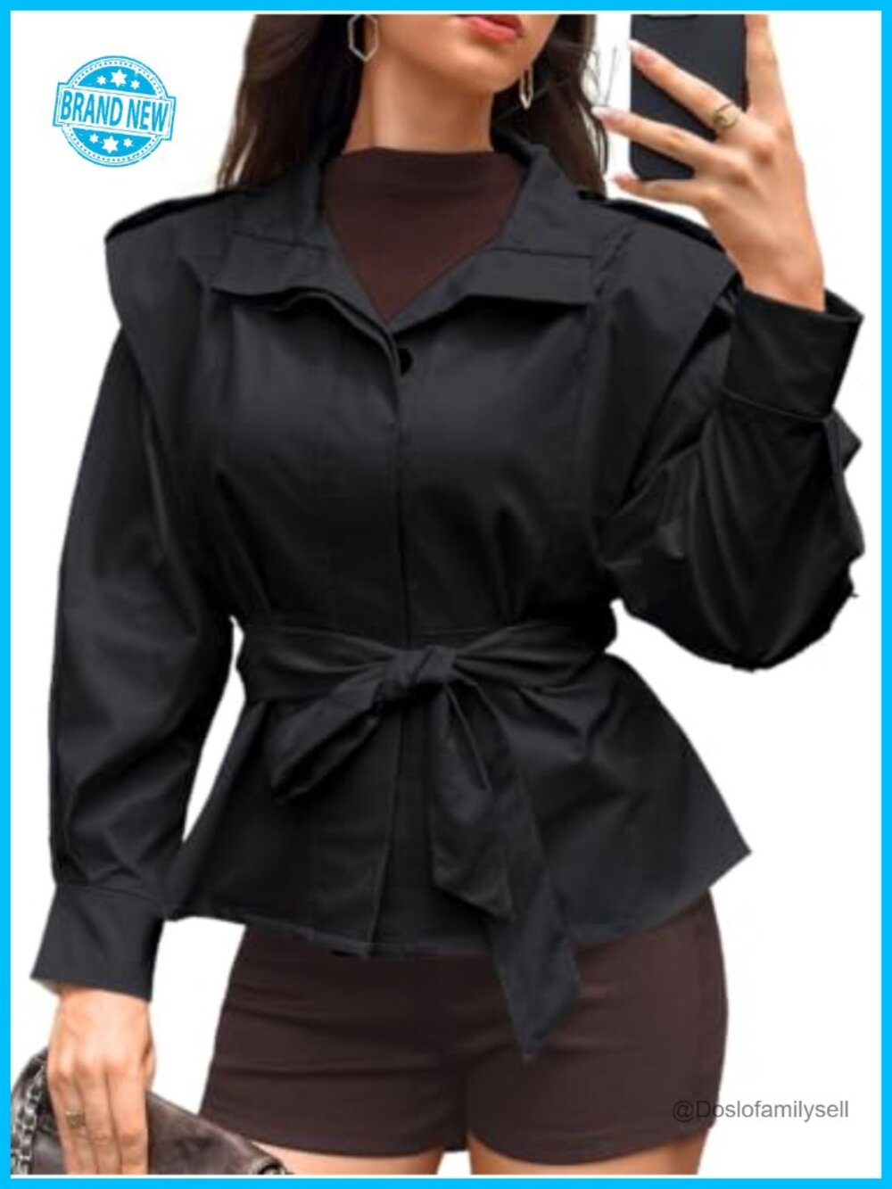 Cropped Trench Coat Button Down Funnel Neck Jacket